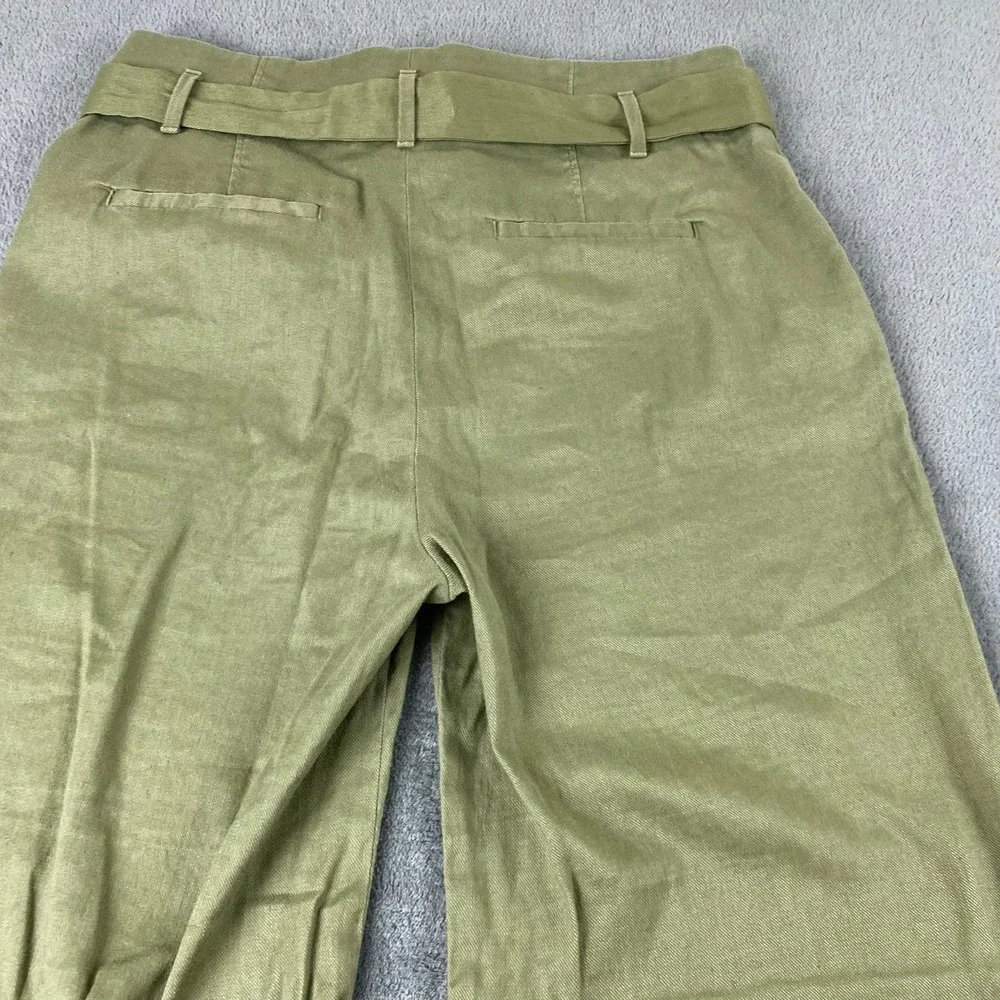 Banana Republic Womens 10L Wide Leg Pants Olive Green Linen Blend Belted Utility